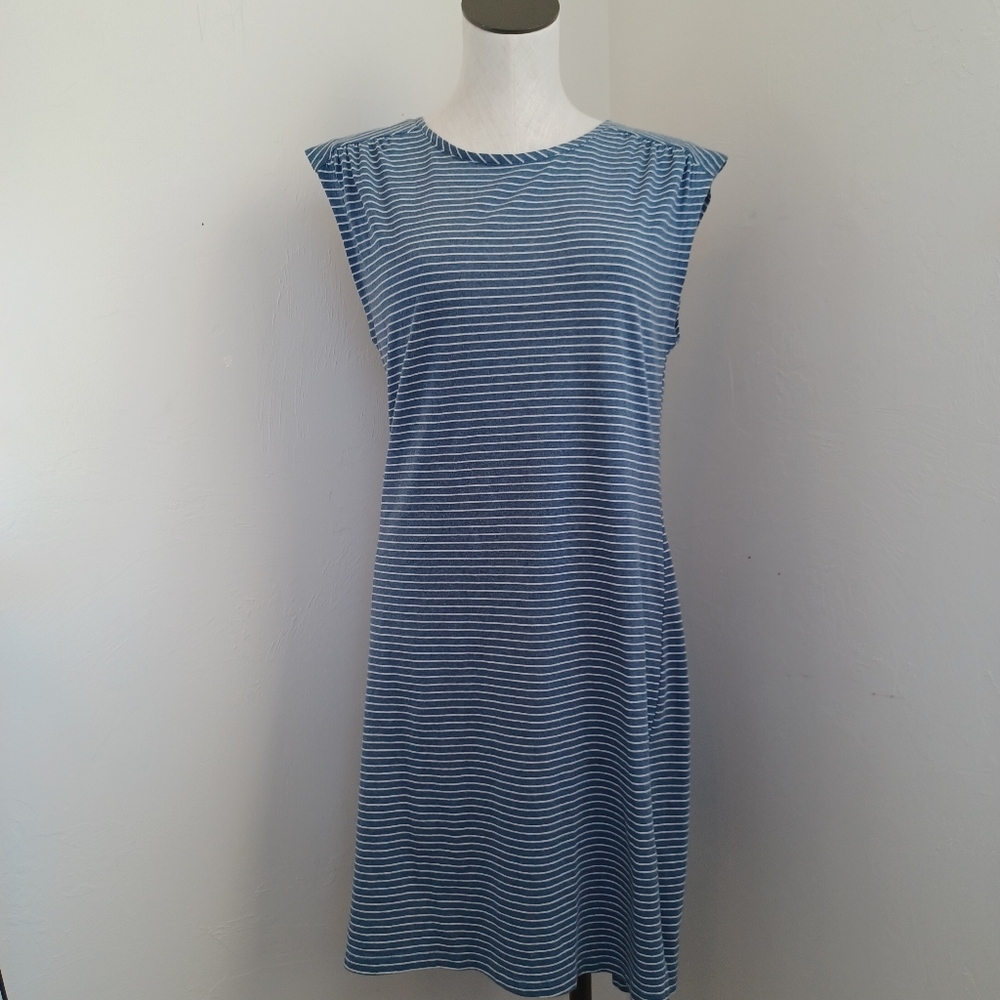 Sundance‎ Dress Blue White Striped Knit Pullover Tee Shirt Style Womens Medium - Picture 2 of 14